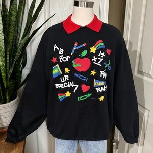 Vintage 1992 Teacher Graphic Sweatshirt XXL Cozy Kitsch 90s‎
